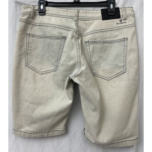 Rocawear Denim Jean Streetwear Shorts Men's Size 30 Light Blue Zip Up Distressed - Picture 10 of 15